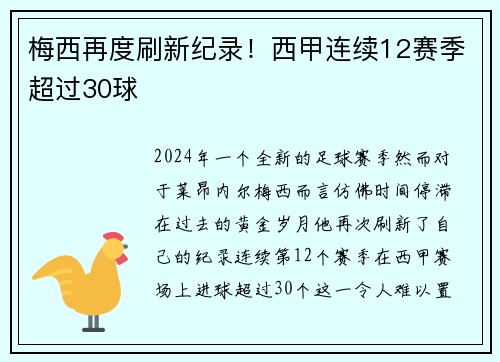 梅西再度刷新纪录！西甲连续12赛季超过30球